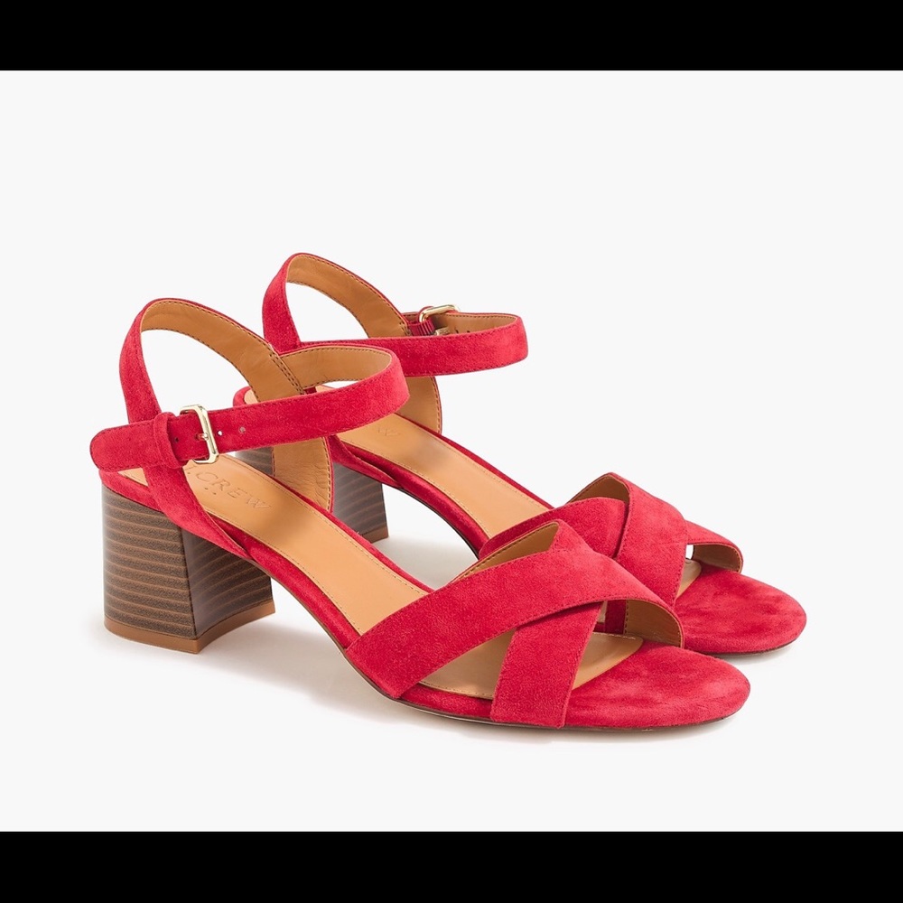 J.Crew Suede Lowblock Heel Sandals Size 10 Poppy